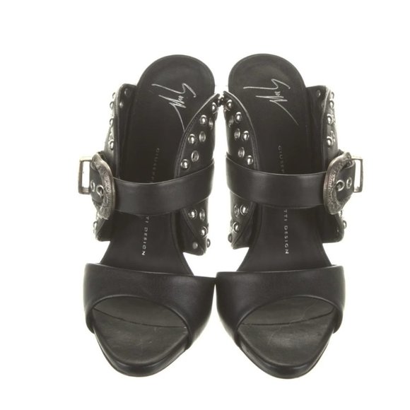 💌Giuseppe Zanotti Leather Slides Black Studded  Size 37.5EU - Picture 7 of 7
